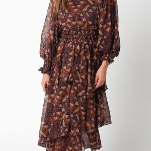 Olivaceous Fay Dress witha mock neck and an asymmetric double layer